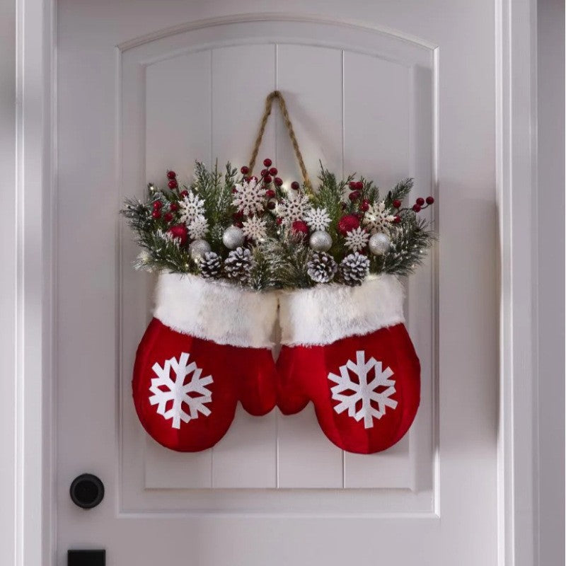 Ghirlanda natalizia creativa a forma di guanto, ghirlanda di fiori finti, decorazione per porte e finestre, cartello per porta, decorazione per feste di Natale