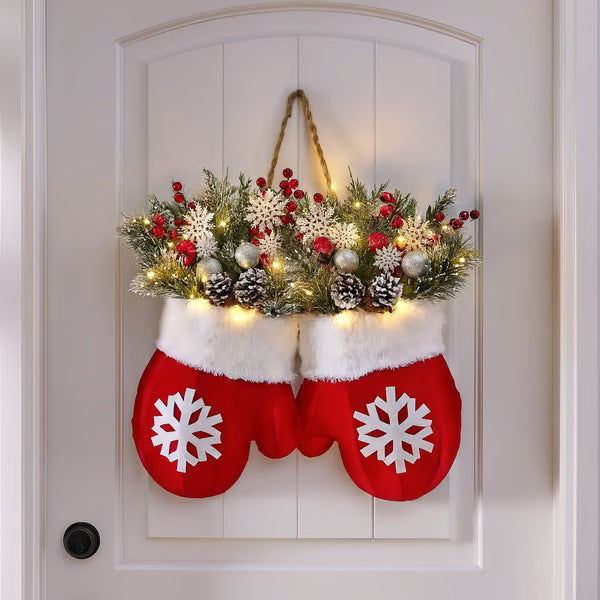 Ghirlanda natalizia creativa a forma di guanto, ghirlanda di fiori finti, decorazione per porte e finestre, cartello per porta, decorazione per feste di Natale